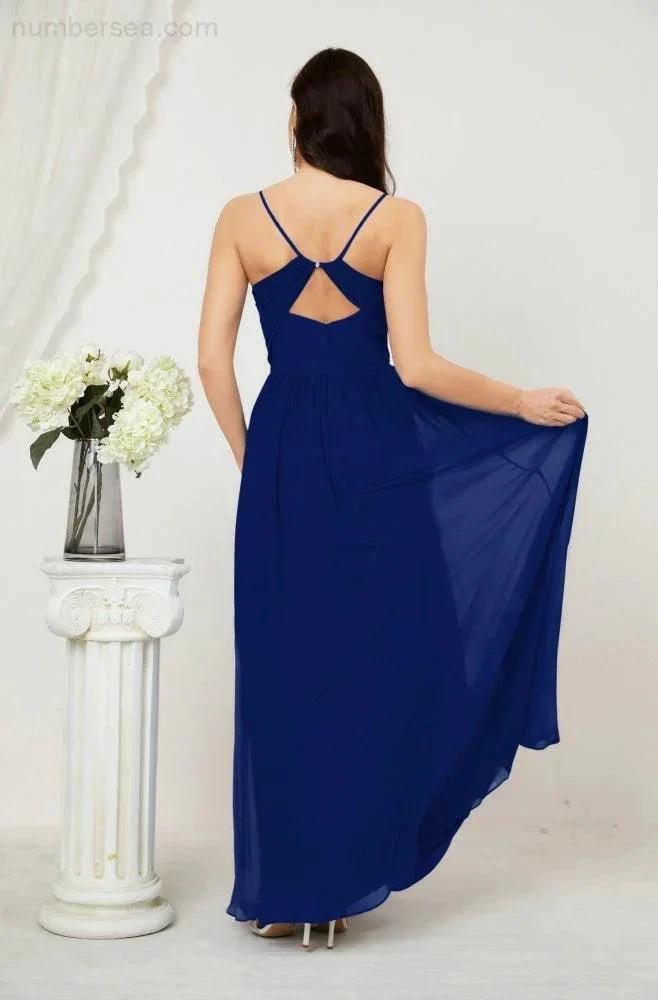 ZapDress  Neck Bridesmaid Dresses Chiffon Long Spaghetti A-line Formal Prom Gown for Wedding Party Evening 2801 (ZD16961)