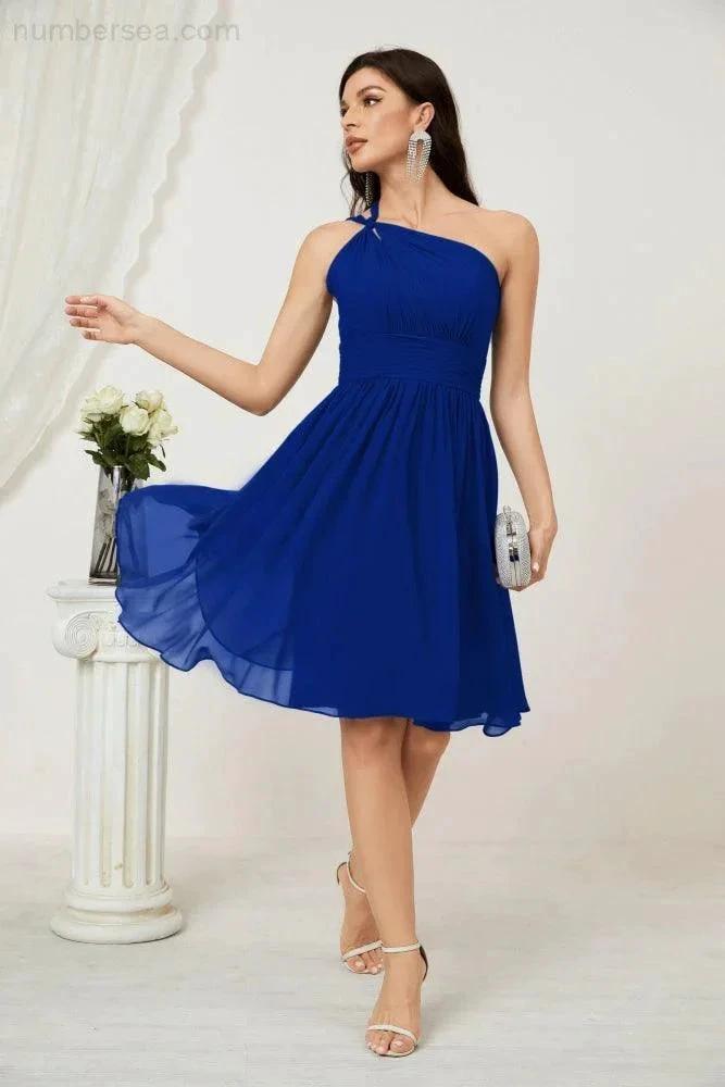 ZapDress Women Chiffon Short One Shoulder Bridesmaid Dress Formal Dresses for Party Homecoming  2804 (ZD16948)