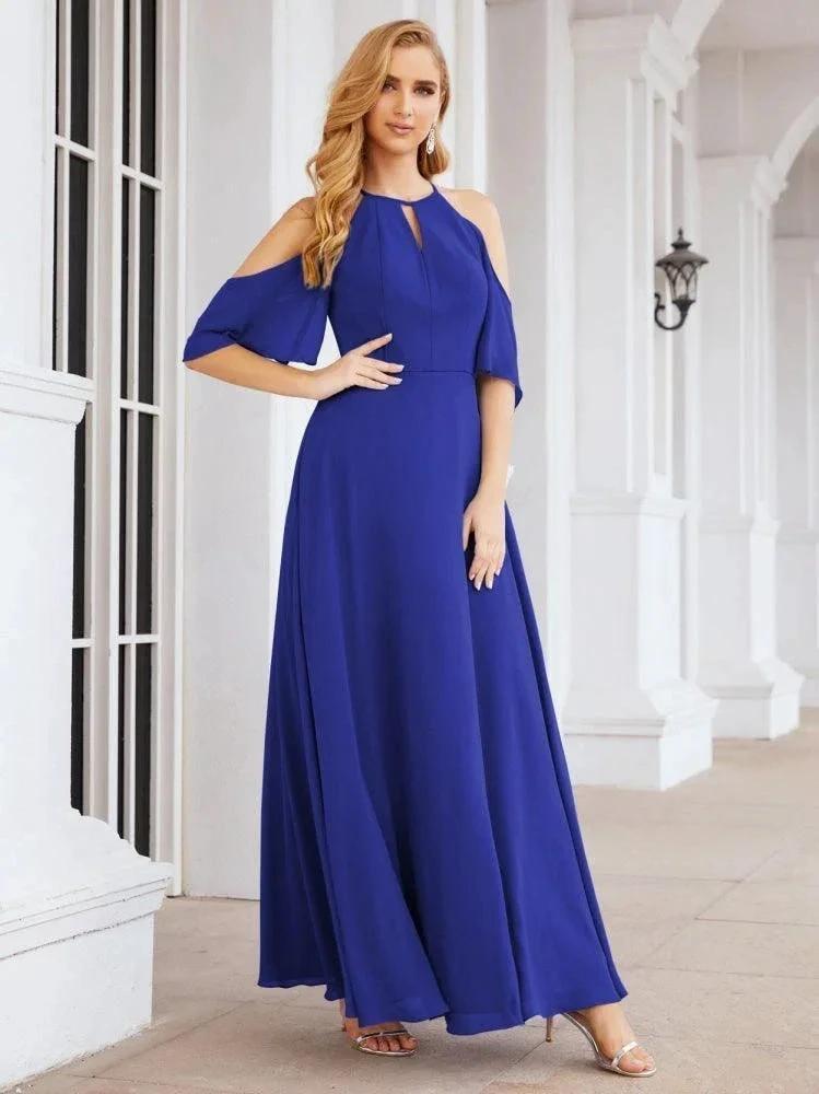 Numbersea Cold Shoulder Bridesmaid Dresses A-Line Long Formal Evening Gowns 28074 by numbersea