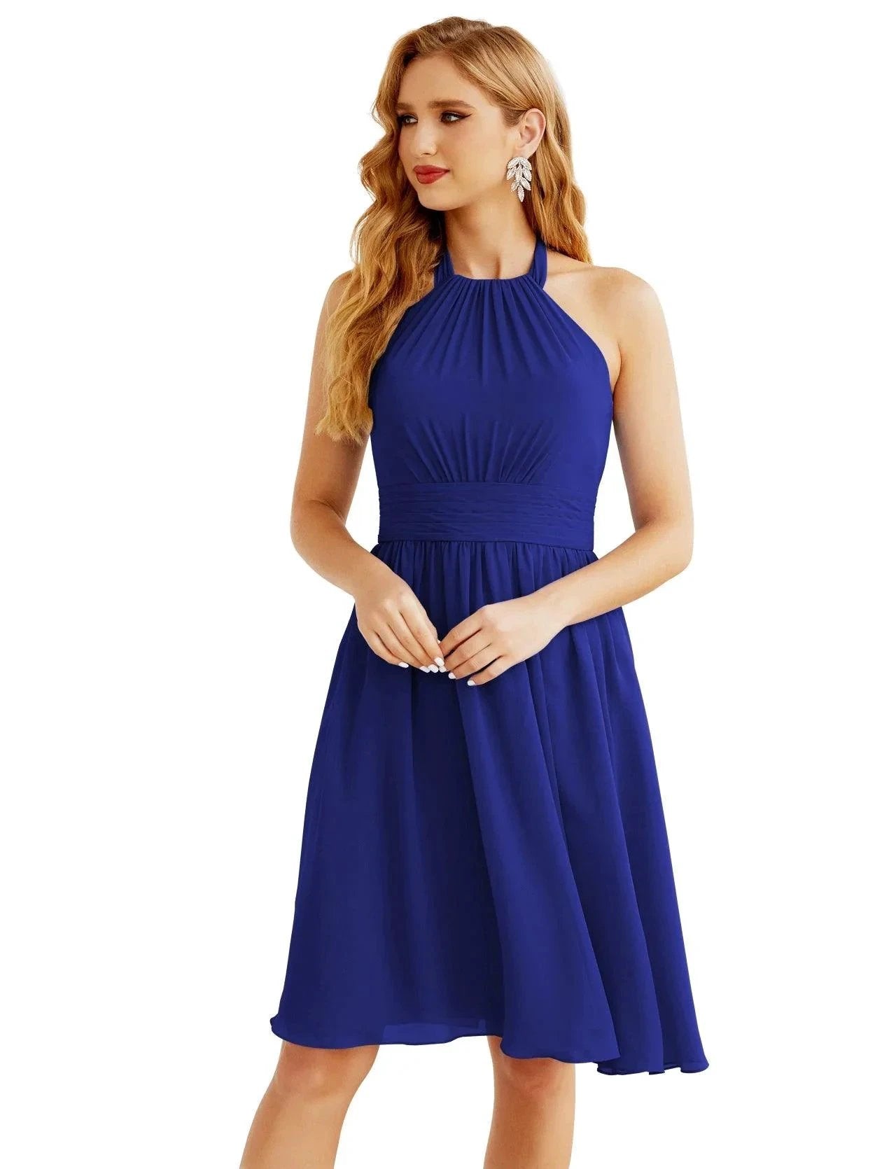 Numbersea Halter Chiffon Bridesmaid Dresses Short Sleeveless Formal Party Dress Open Back 28023 by numbersea