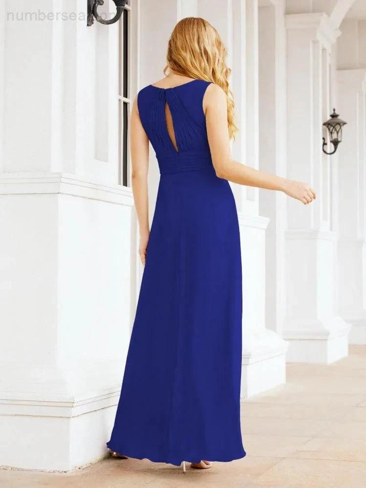 Formal Prom Gown Elegant V-Neck Sleeveless Bridesmaid Dresses for Wedding Party 28037 (ZD17021)