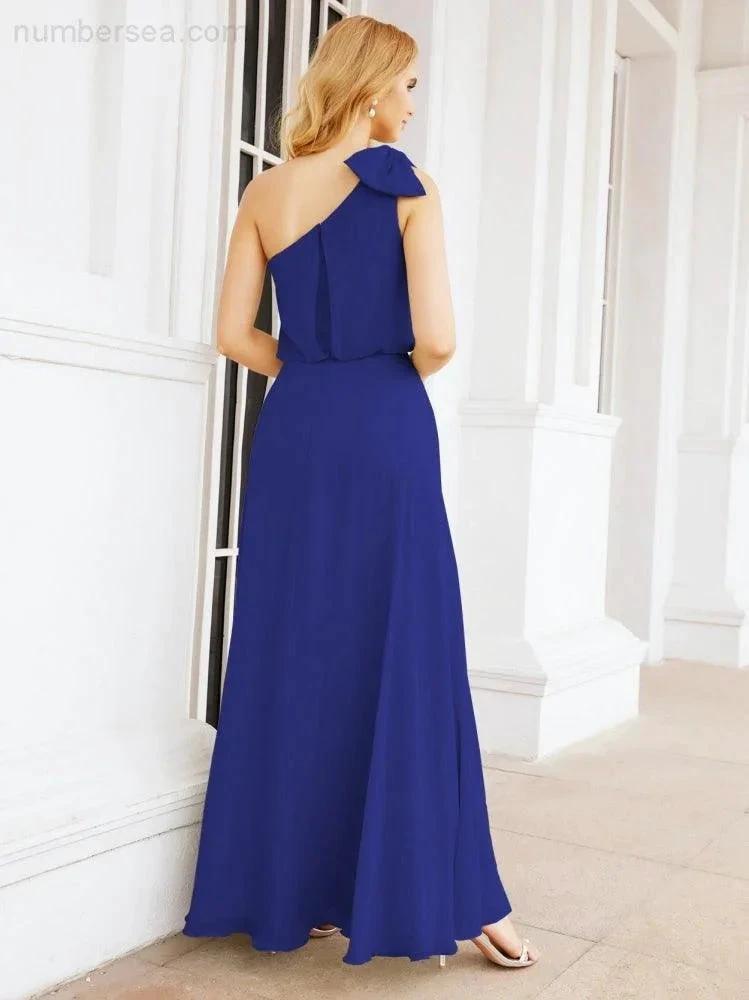 ZapDress Chiffon Ruffled One Shoulder Sleeveless Long Bride Dresses A-line Formal Evening Gown Side Split 28057 (ZD17041)