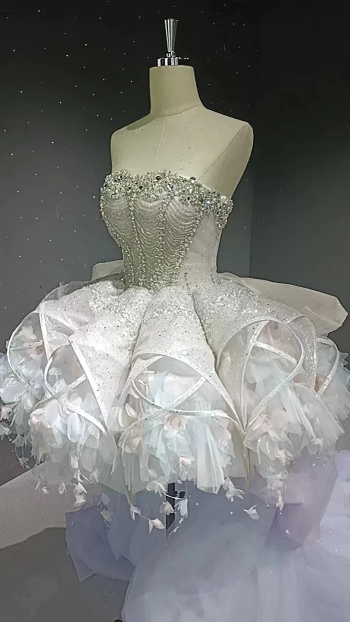 Starry veil feather crystal embellished flower bud dress (ZD16771)