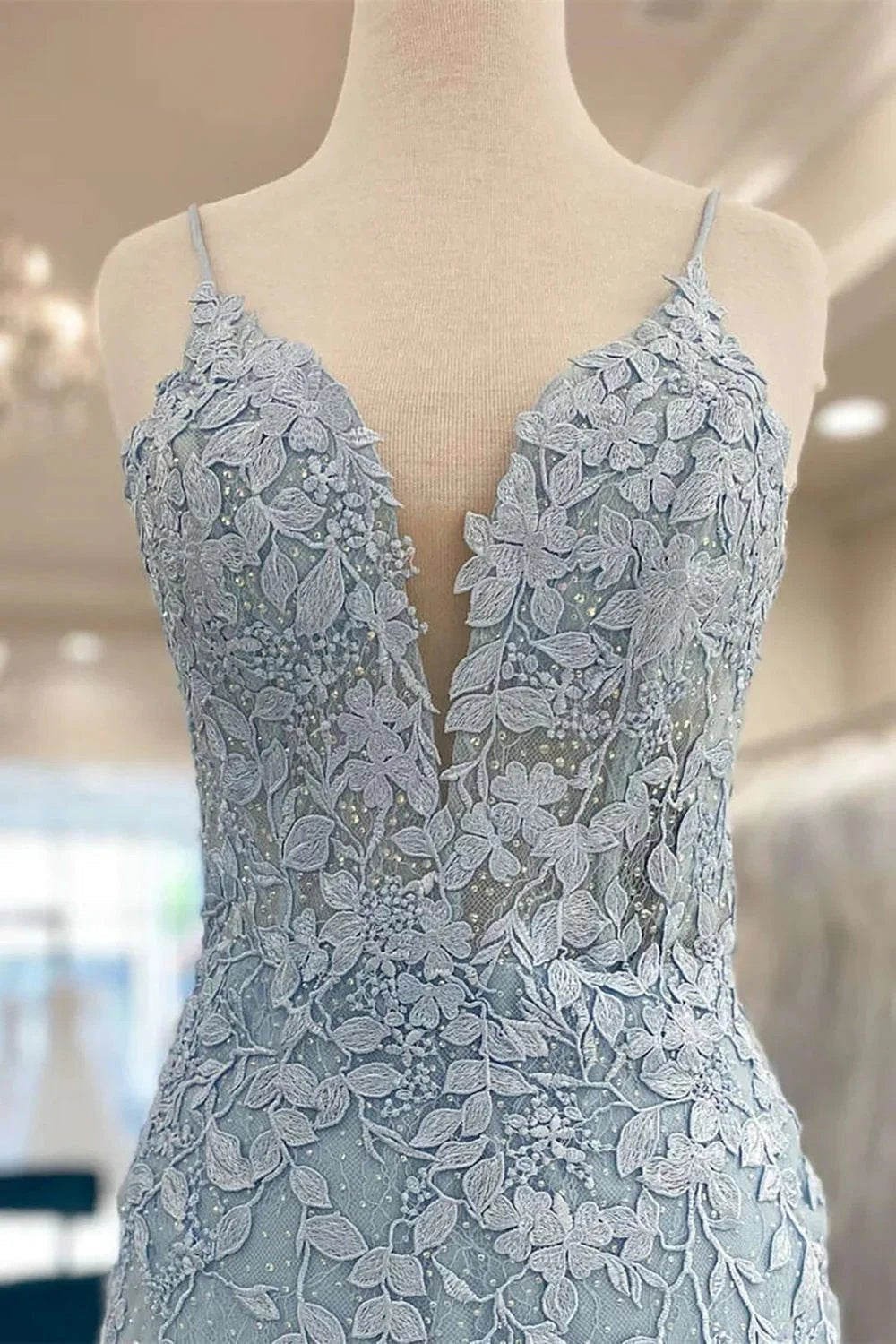 Cute Light Blue V Neck Lace Homecoming Dresses (ZD11453)