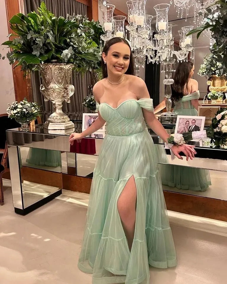 Vintage Blue Saudi Arabia Tulle Prom Dresses Off The Shoulder Tiered Homecoming Dresses vestidos de graduación