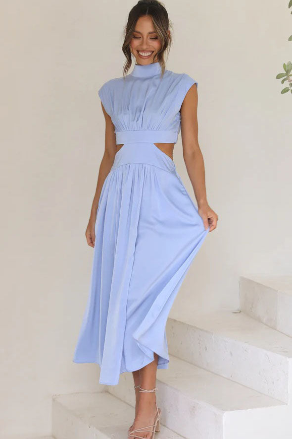 Effortless Rafaela Holiday Midi Dress with Cut Out Waist and Pockets Chic Silhouette Collection