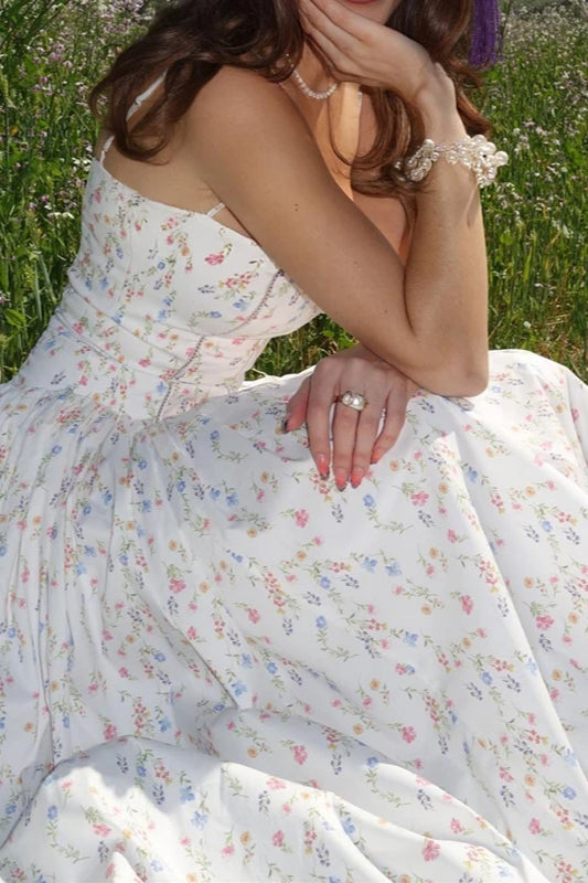 Pleated Spaghetti Strap Floral Dress - View 3 | FashionDia