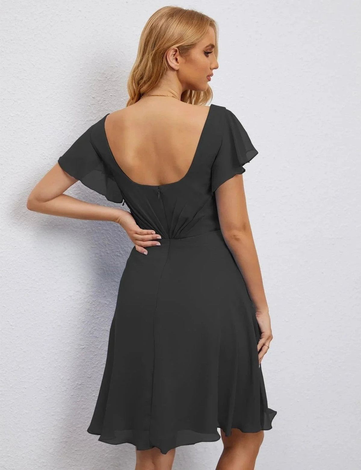 ZapDress U Back Homecoming Dress Formal Prom Dress Knee Length Short Sleeves Cocktail Party Dress 28077 (ZD16953)