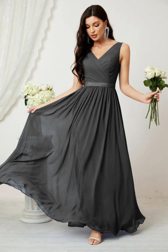 Women's Chiffon Long Bridesmaid Dresses A line Sleeveless Formal Prom Gown for Evening Party Homecoming Dresses 2808 by numbersea