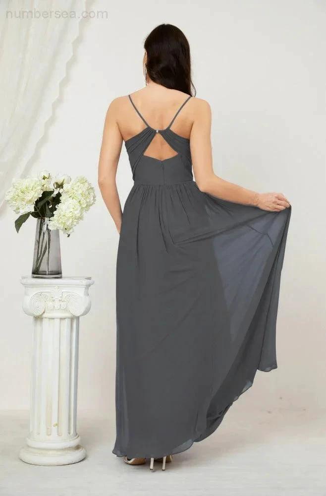 ZapDress  Neck Bridesmaid Dresses Chiffon Long Spaghetti A-line Formal Prom Gown for Wedding Party Evening 2801 (ZD16961)