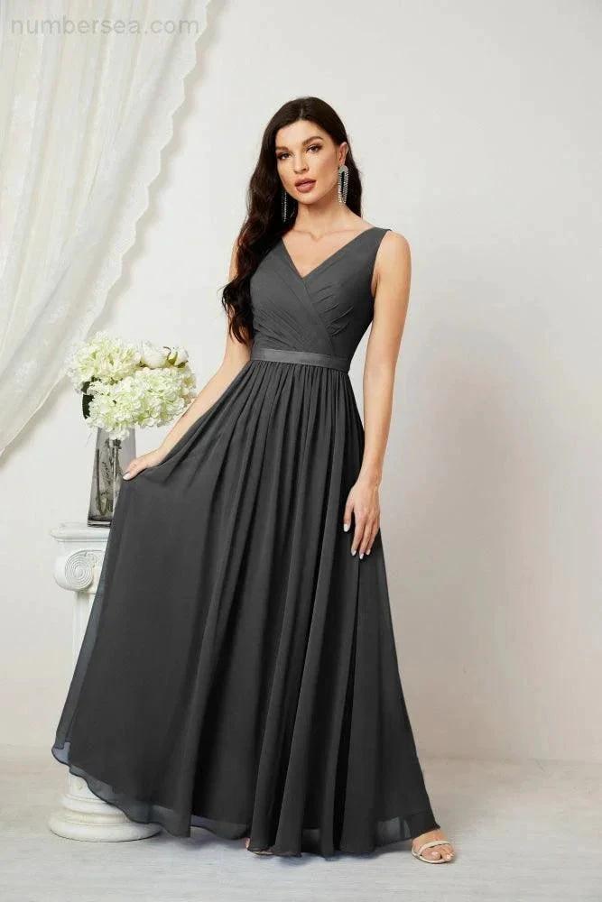 Women's Chiffon Long Bridesmaid Dresses A line Sleeveless Formal Prom Gown for Evening Party Homecoming Dresses 2808 (ZD16947)