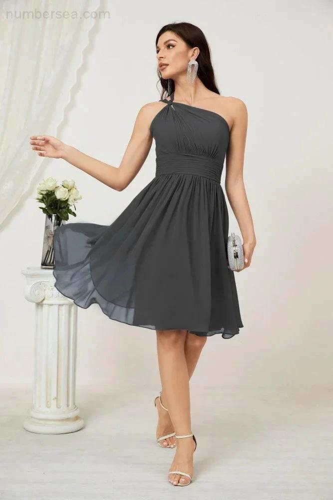 ZapDress Women Chiffon Short One Shoulder Bridesmaid Dress Formal Dresses for Party Homecoming  2804 (ZD16948)