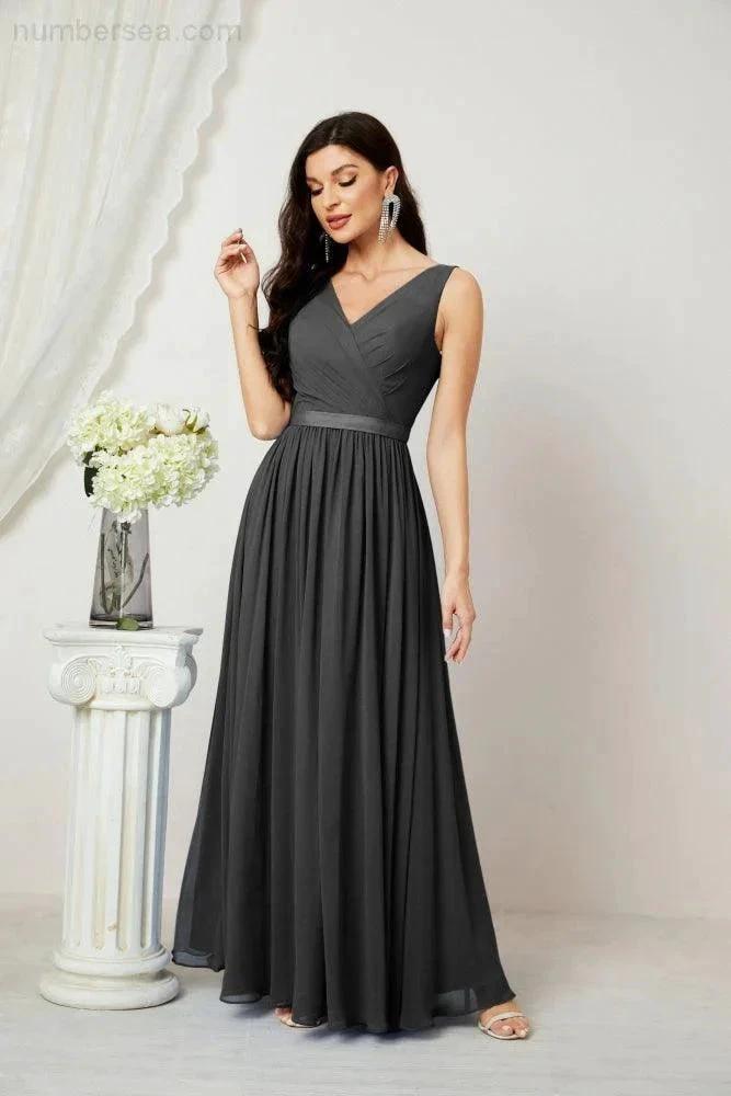Women's Chiffon Long Bridesmaid Dresses A line Sleeveless Formal Prom Gown for Evening Party Homecoming Dresses 2808 (ZD16947)