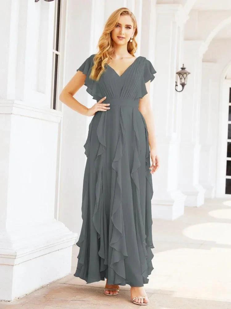 Ruffled Bridesmaid Dresses with Sleeves Long Formal Party Dress 28041 by numbersea