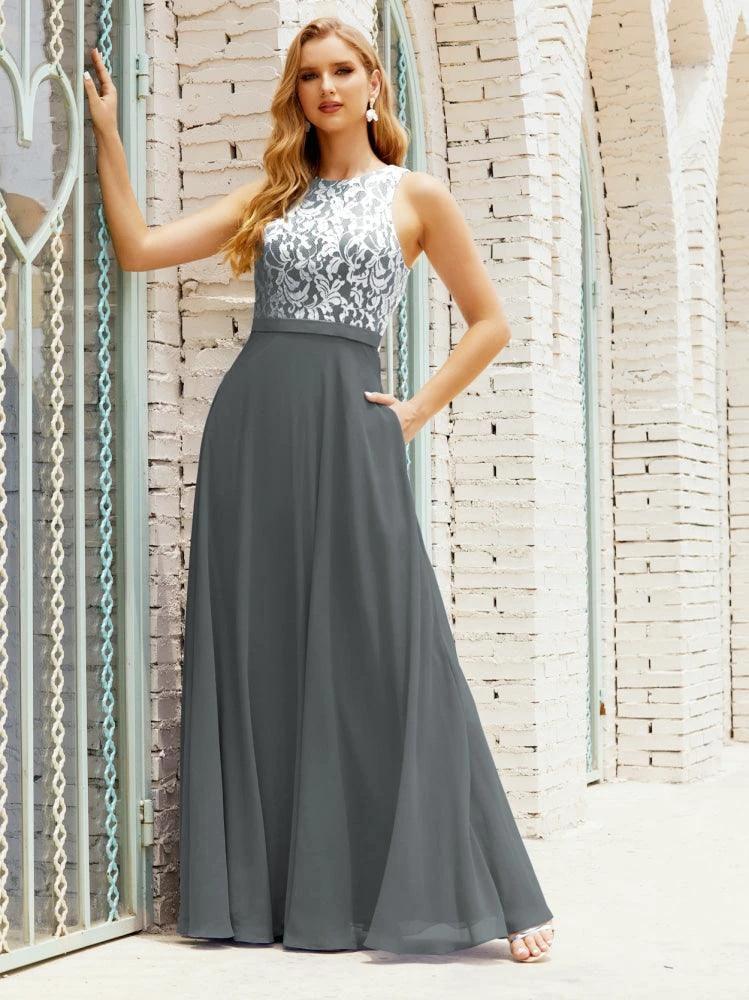 Lace Bridesmaid Dress Floor Length Evening Gowns with Pockets 28017 by numbersea