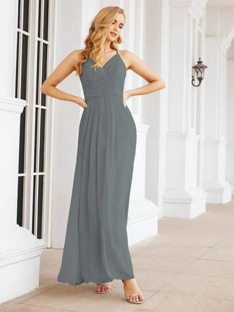 Numbersea Spaghetti Strap Bridesmaid Dresses V-Neck Long A-Line Formal Prom Gowns 28063 by numbersea