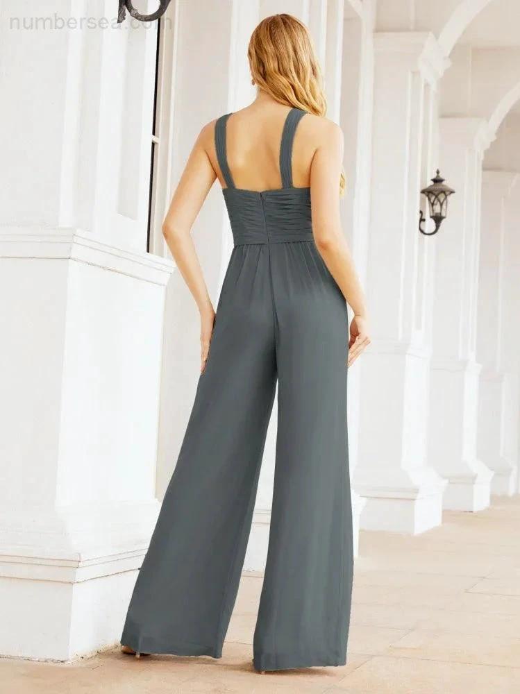 ZapDress Crisscross Neck Jumpsuit Formal Evening Dress Long Bridesmaid Dresses Bell-bottomed Pants 28033 (ZD17024)