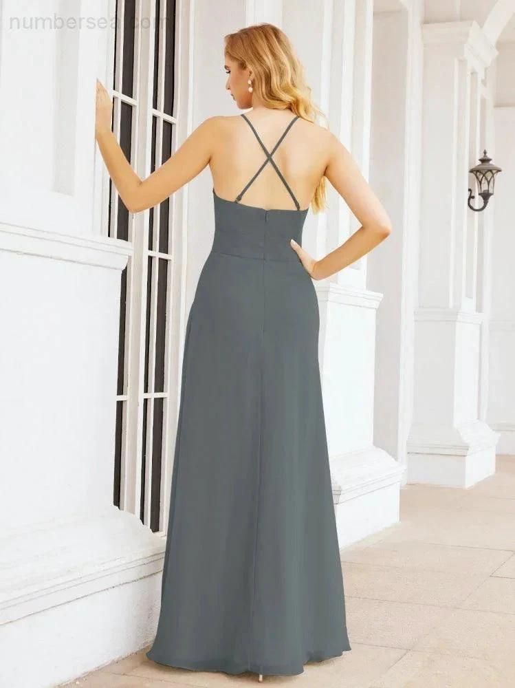 ZapDress Halter Bridesmaid Dresses with Pockets Sleeveless Formal Evening Party Prom Gowns  28055 (ZD17039)
