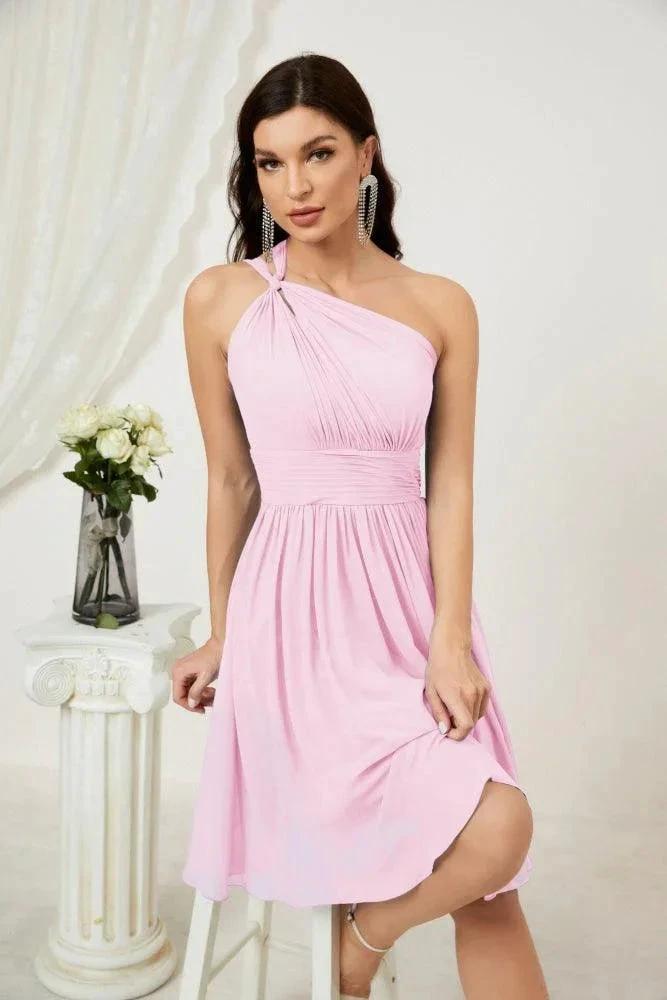 Numbersea Women Chiffon Short One Shoulder Bridesmaid Dress Formal Dresses for Party Homecoming 2804 by numbersea