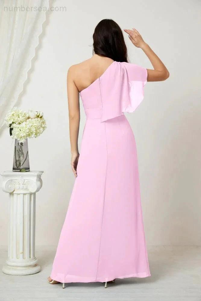 ZapDress  Chiffon Ruffled One Shoulder Long Bridesmaid Dresses A-line Formal Evening Gown Side Split 2809 (ZD17049)