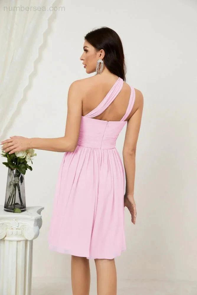 ZapDress Women Chiffon Short One Shoulder Bridesmaid Dress Formal Dresses for Party Homecoming  2804 (ZD16948)
