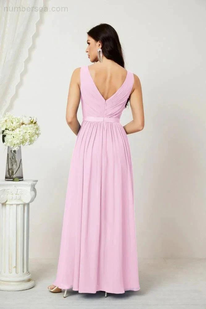 Women's Chiffon Long Bridesmaid Dresses A line Sleeveless Formal Prom Gown for Evening Party Homecoming Dresses 2808 (ZD16947)