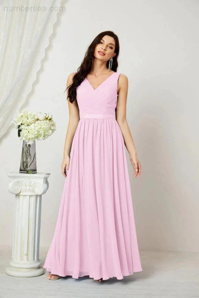 Women's Chiffon Long Bridesmaid Dresses A line Sleeveless Formal Prom Gown for Evening Party Homecoming Dresses 2808 (ZD16947)