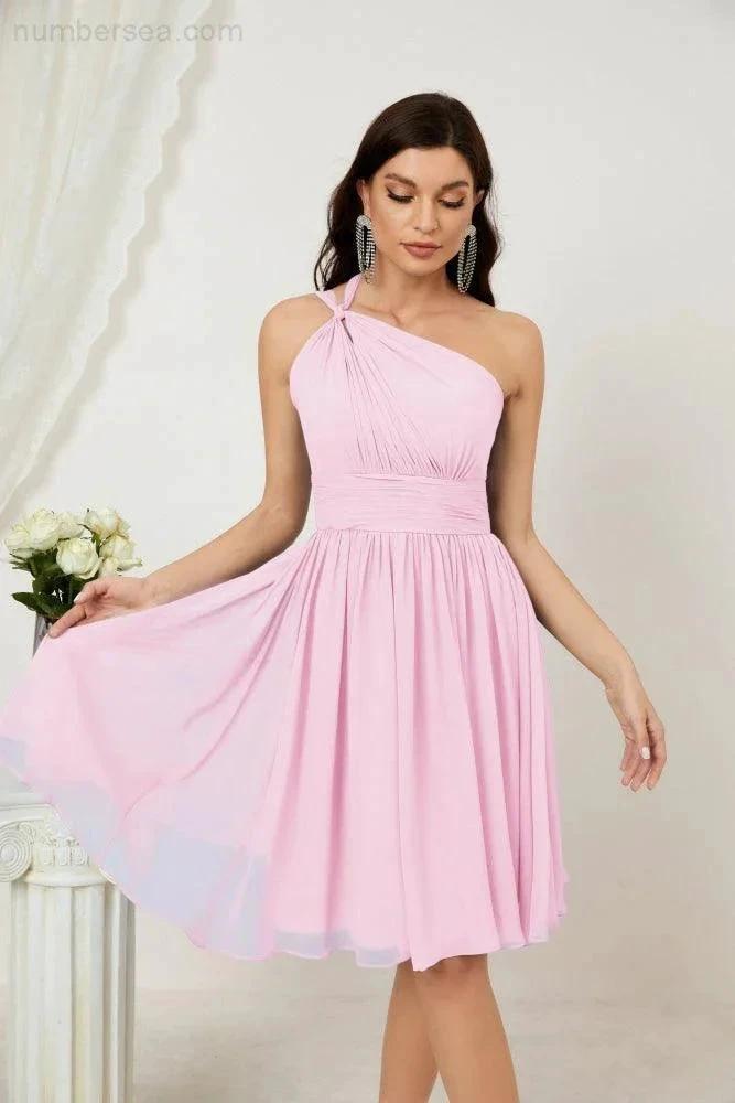 ZapDress Women Chiffon Short One Shoulder Bridesmaid Dress Formal Dresses for Party Homecoming  2804 (ZD16948)