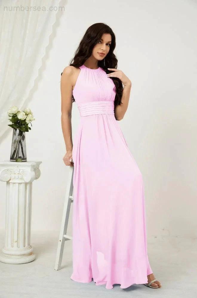ZapDress Formal Party Gown Dress Chiffon Halter Long Sleeveless Bridesmaid Dresses 2802 (ZD16960)
