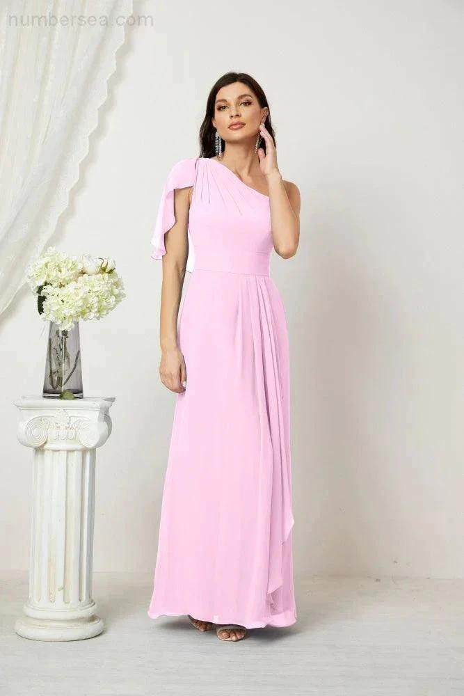 ZapDress  Chiffon Ruffled One Shoulder Long Bridesmaid Dresses A-line Formal Evening Gown Side Split 2809 (ZD17049)