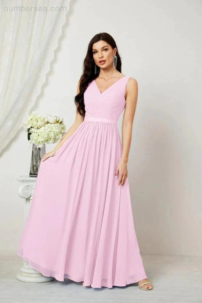 Women's Chiffon Long Bridesmaid Dresses A line Sleeveless Formal Prom Gown for Evening Party Homecoming Dresses 2808 (ZD16947)