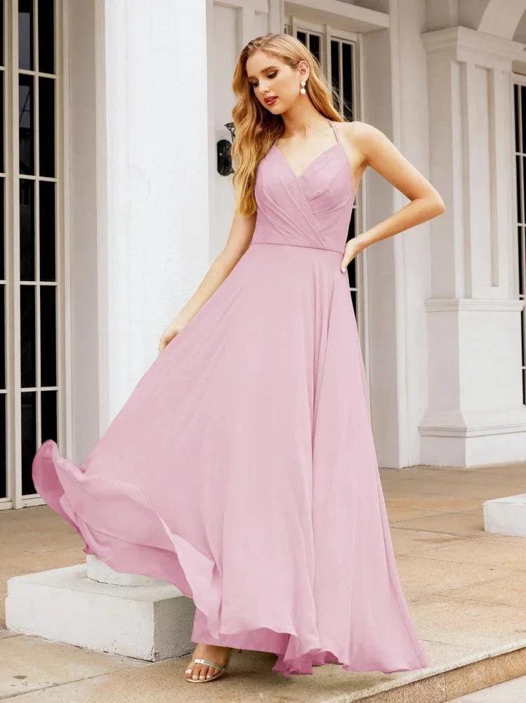 Numbersea Halter Chiffon Bridesmaid Dresses Wedding Appare Sleeveless Formal Prom Dress with Ruffled Back 28035 by numbersea