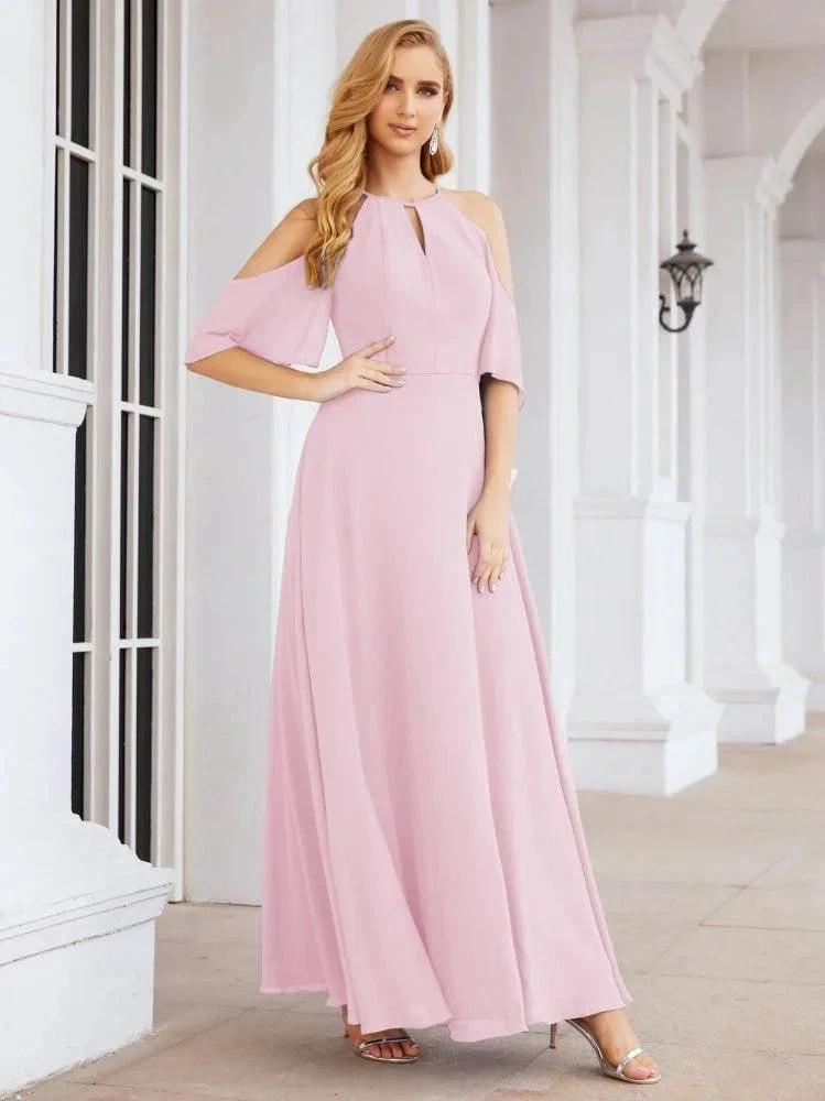 Numbersea Cold Shoulder Bridesmaid Dresses A-Line Long Formal Evening Gowns 28074 by numbersea