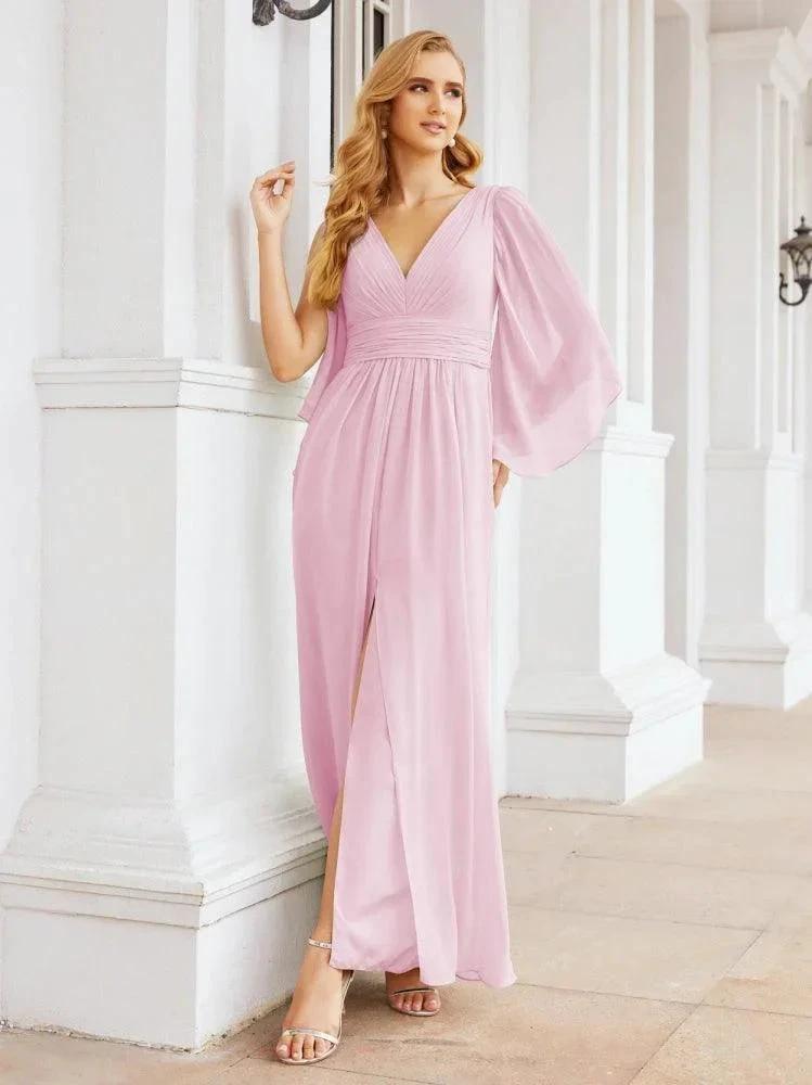 Numbersea Bridesmaid Dresses with Split for Wedding Party Flutter Sleeves 28045 by numbersea