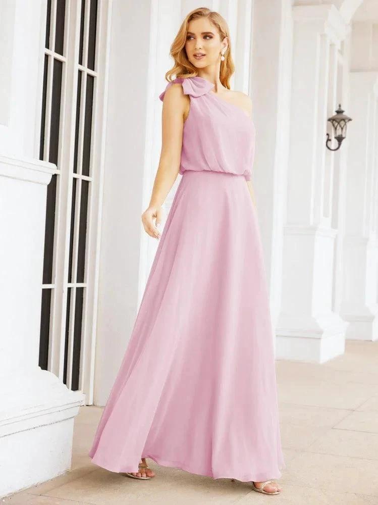 Numbersea Chiffon Ruffled One Shoulder Sleeveless Long Bride Dresses A-line Formal Evening Gown Side Split 28057 by numbersea