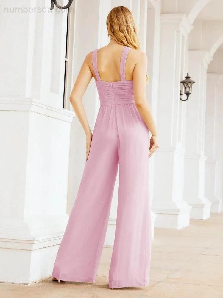 ZapDress Crisscross Neck Jumpsuit Formal Evening Dress Long Bridesmaid Dresses Bell-bottomed Pants 28033 (ZD17024)