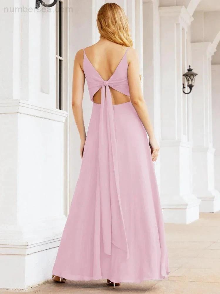 ZapDress Spaghetti Strap Bridesmaid Dresses V Neck Butterfly Back Fromal Evening Party Prom Gown 28036 (ZD17001)
