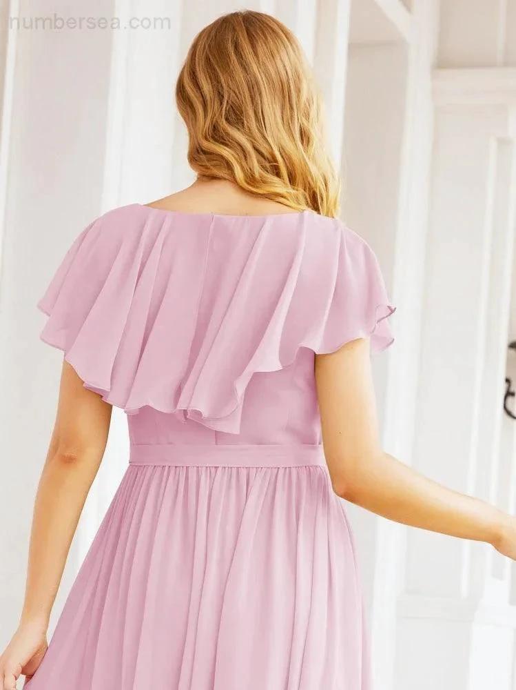 Bridesmaid Dresses with Flutter Sleeves Formal Evening Party Prom Gowns 28044 (ZD17033)