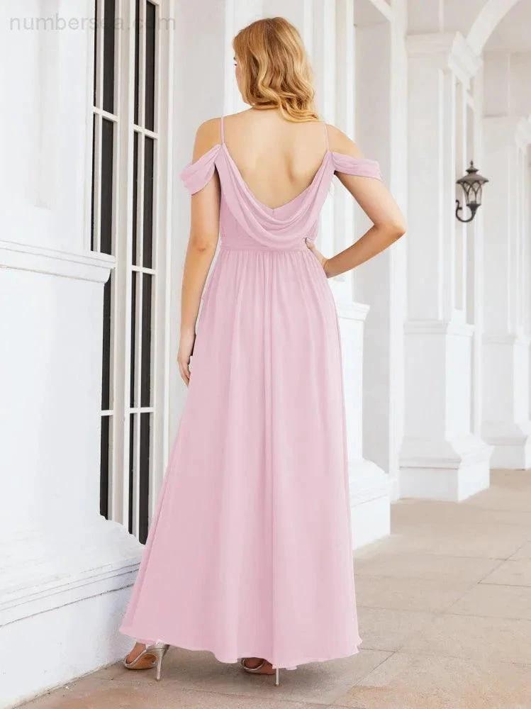 ZapDress Off The Shoulder Chiffon Bridesmaid Dress Long Formal Graduation Gown with Cowl Back 28069 (ZD17004)