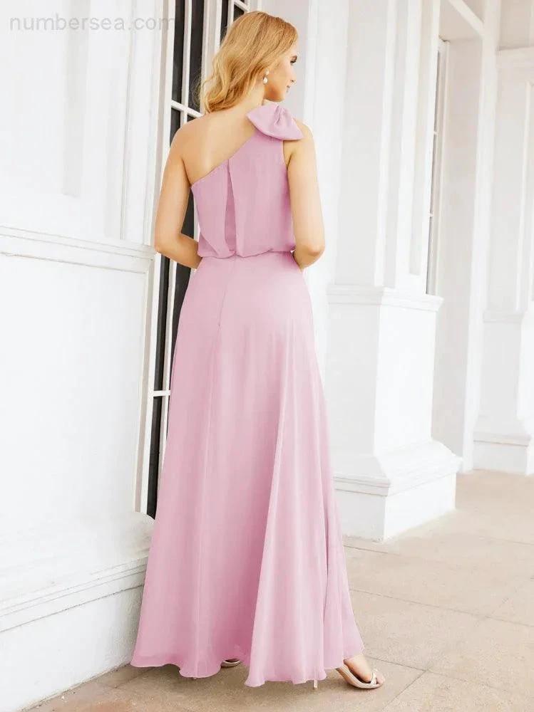 ZapDress Chiffon Ruffled One Shoulder Sleeveless Long Bride Dresses A-line Formal Evening Gown Side Split 28057 (ZD17041)