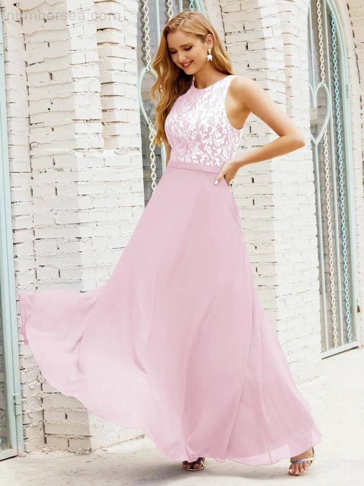 Lace Bridesmaid Dress Floor Length Evening Gowns with Pockets 28017 (ZD16964)