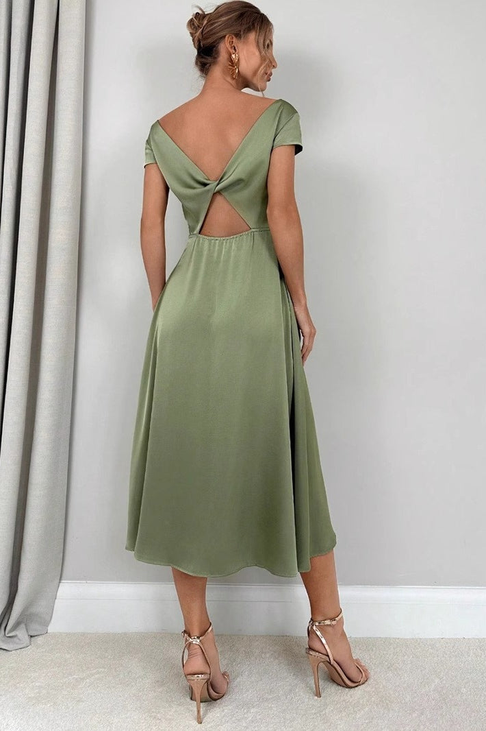 Silk-Like Satin Slit Maxi Silk Dress - View 4 | VelvetHem