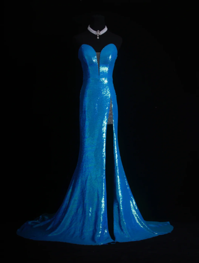 Blue Mermaid Long Prom Dress Sequin Evening Dress