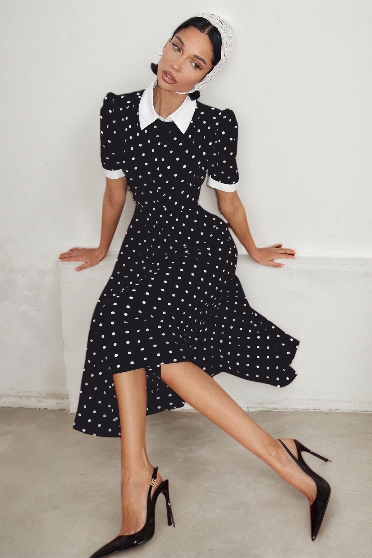 Polka Dot Color Block Waist Cinching Maxi Dress - VelvetHem