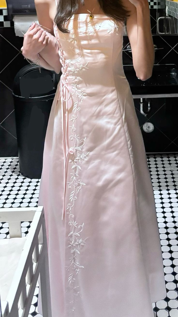 Strapless A-Line Pink Satin Long Prom Dress Formal Evening Dress