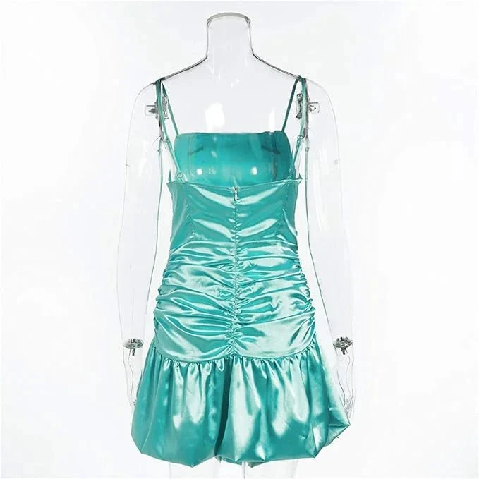 New mint green tight skirt sexy pleated skirt high waist pleated satin dress short homecoming dress (ZD12369)