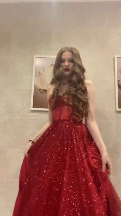 Sparkly Red Strapless Tulle Sequin Slit A Line Long Party Dress Formal Evening Gown