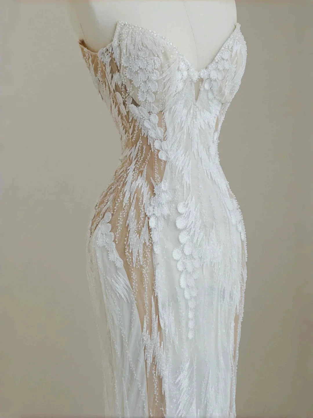 Charming Strapless White Tulle Lace Mermaid Wedding Dress,Long Prom Evening Dress (ZD13772)