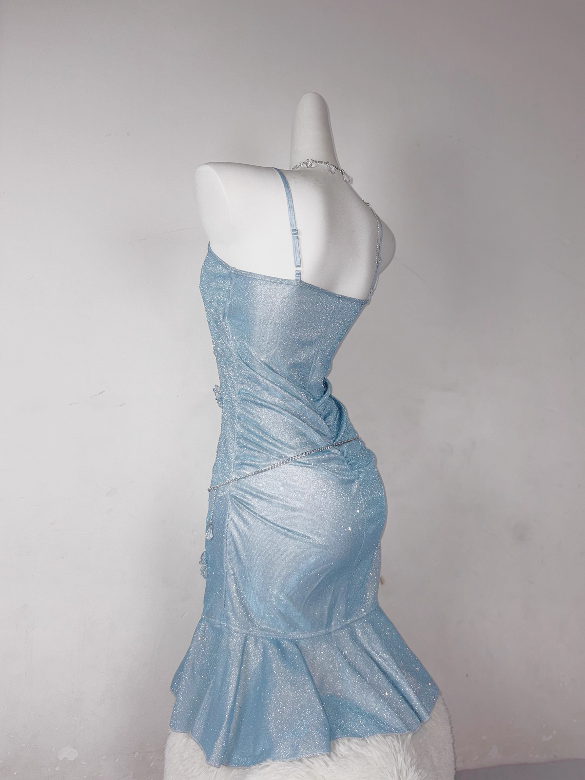 Classy Blue Spaghetti Straps Ruffles Homecoming Dress Short Birthday Dress - View 4 | FashionDia
