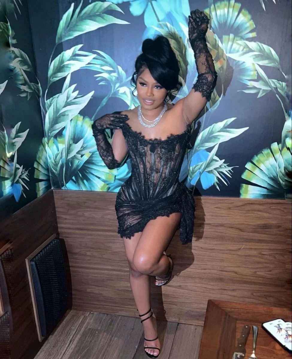 Sexy Black Lace Homecoming Dress Strapless Party Dress Y2223 by simplepromdress